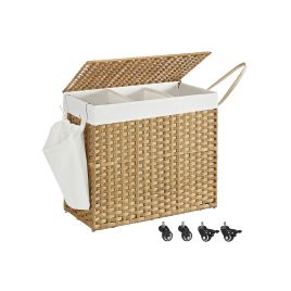 Laundry Hamper - NOVTA 160L Rolling with 3 Compartments and Wheels - Natural