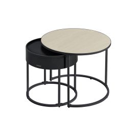 Side Tables - LUMON Set of 2 Round Tables Beige and Black