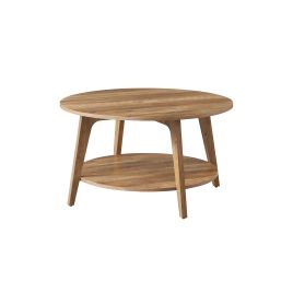DAVITI 2 Tier Round Coffee Table with Storage - Honey Brown