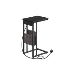 Bedside Table - VIVNIA C-Shaped with Charging Station - Ebony Black