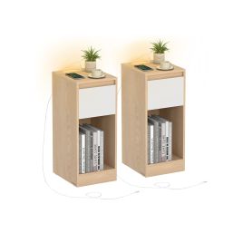 Side Table - VERRO Record Player Stand Vinyl Storage 3 Tier Oak - Beige
