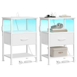 MAYROW Set of 2 1 Drawer Bedside Tables with Charging Station - Cloud White