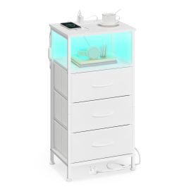 MADAMA 3 Drawer Bedside Table with Charging Station - Cloud White and Snow White