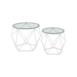 Coffee Tables - VIVVAS Set of 2 Round Table Transparent and White - White