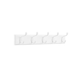 Coat Rack - MONRAE Wall Mounted with 5 Dual Metal Hooks - White