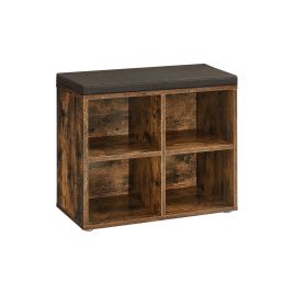 TARRO Shoe Bench - 4 Compartment Cushion Seat Small Sized Bench - Rustic Brown