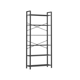 6-Tier Freestanding Tall Bookshelf Ebony Black and Ink Black