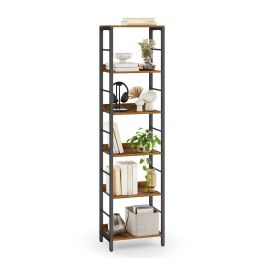 MIBEDO 6 Tier Bookcase - Rustic Brown and Ink Black