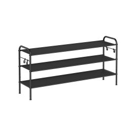 VIVNZA Shoe Rack - 3 Tier 4 Hooks Fabric Large Sized Rack - Black