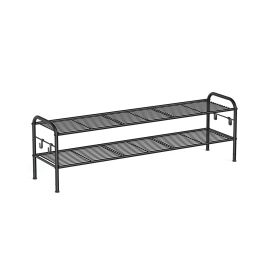 MARNOS Shoe Rack - 2 Tier 4 Hooks Adjustable Large Sized Rack - Black