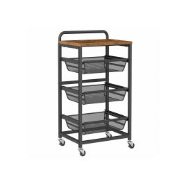 Storage Trolley - ORARAH Pull Out Baskets Wheels Handle - Rustic Brown