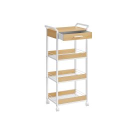 Storage Trolley - ORARAH Rolling 4 Tier Storage Organizer - Golden Oak White