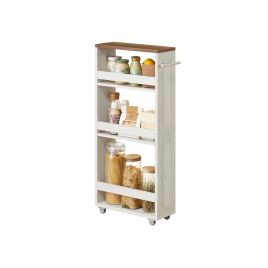 Kitchen Trolley - ORARAH Slim 4 Tier Trolley with Wheels - Rustic White