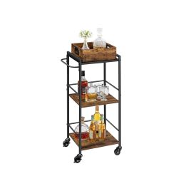 Serving Cart - ORARAH Kitchen 3 Tier with Removable Tray Rustic Brown and Black