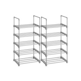 Set of 2 Grey Metal Shoe Storage Organiser