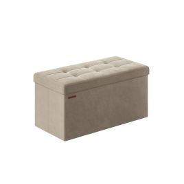 Ottoman Seats - LUSVAS Foldable Storage Ottoman with Lid 76cm - Camel Brown
