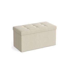 Ottoman Seats - LUSVAS Foldable Storage Ottoman with Lid - White