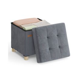 Storage Ottoman - VELSO Velvet Storage Ottoman 38 x 38 x 40 cm - Slate Grey