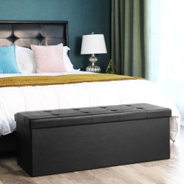 Ottoman Seats - MONNA Foldable Cube Storage Ottoman with 300kg Capacity - Black