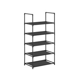 VERLIA Shoe Rack - 5 Tier Fabric Tall Medium Narrow Shoe Rack - Black