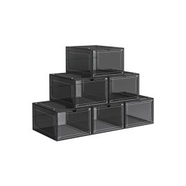 ASTRAH Shoe Box - 6 Pack Stackable Small Sized ShoeBox - Black
