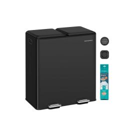 WHITELOW Kithcen Rubbish Bin with Soft Close Lids and Removable Inner Buckets - Black