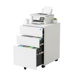 ORTUSA Mobile Office File Cabinet with Lock - White