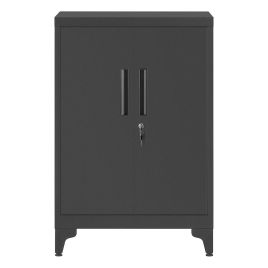 WINDREL Filling Cabinet with Lockable Doors and Shelves - Black