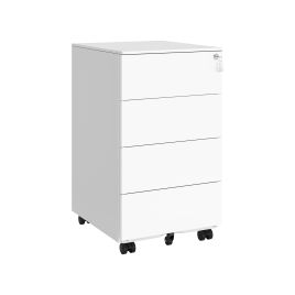 Filing Cabinet - ZARTA Lockable Mobile 4 Drawer - White