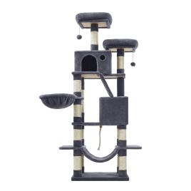 PEVYXA Multi Level Cat Tree with Scratching Ramp - Grey