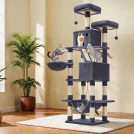Cat Tree - MARRAE Large Tower Scratching Posts Perches Hammock - Dove Grey