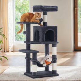 Cat Tree - MARRAE Multi Level Condo with 4 Scratching Posts and Hammock - Dove Grey