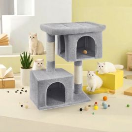Cat Tree - MARRAE Tower Dual Door Cave Perch - Grey