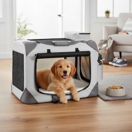 RAGONU Portable Collapsible Dog Crate Pet Carrier - Smoke Grey