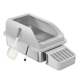 RECATE Stainless Steel Cat Litter Tray - Grey