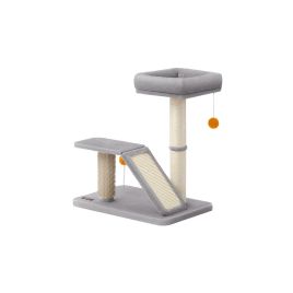 Cat Scratching Post - ZARNZA Multifunctional with Bed - Light Grey