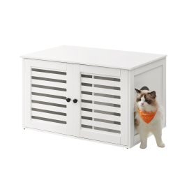 Cat Litter Box Enclosure - AVONZA Hidden Litter Box Furniture with Removable Divider - White