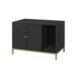 Cat Litter Box Enclosure - AVONZA Scratching Mat Hidden Litter Box - Black and Gold