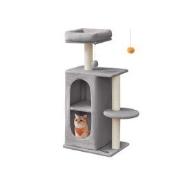 Cat Tree - AVORAE Tower 2 Caves Multi-Cat Household - Light Grey