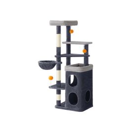 WYNSTEAD Multi Level Cat Tree with Caves Basket and Scratching Posts - Dark Grey