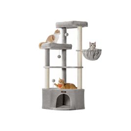 WYNSTEAD Cat Tree Tower with Large Cave Perches Basket and Scratching Posts - Dove Grey