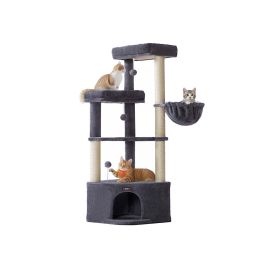 WYNSTEAD Cat Tree Tower with Large Cave Perches Basket and Scratching Posts - Dark Grey