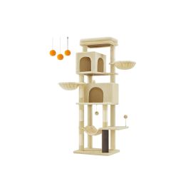 Cat Tree - FINRIA 175 cm Tall Tower with 5 Scratching Posts - Sand Beige
