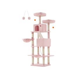 206 cm Large Multi-Level Cat Tree with 13 Scratching Posts Jelly Pink