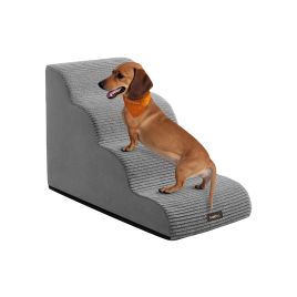 Dog Stairs - GRARA Gentle Slope 4 Steps Anti-Slip Design - Dove Grey