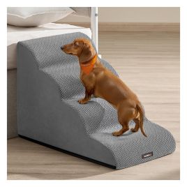ROPACY 4-Step Waffle Corduroy Dog Stairs for Bed - Dove Grey