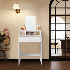 Dressing Table - ZARNIA Large Mirror 2 Drawer 3 Compartment - White