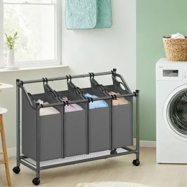 Laundry Organizer - ZARNIA Mobile Cart with 4 Detachable Bags 4 x 45L - Dove Grey