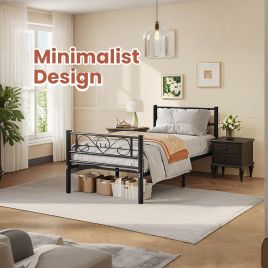 Bed Frame - ZARNIA Single Metal Bed Frame Fits Mattress 190 x 90 cm - Black