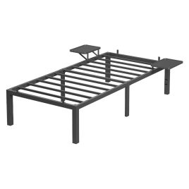 SAPEDE Single Metal Bed Frame with Bedside Shelves - Black